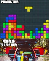 Tetris meme about preparing for camping